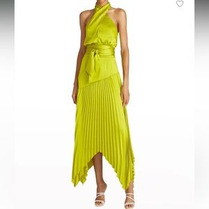 💛NWOT AMUR Dixon Halter Pleated Charmeuse Dress 💛